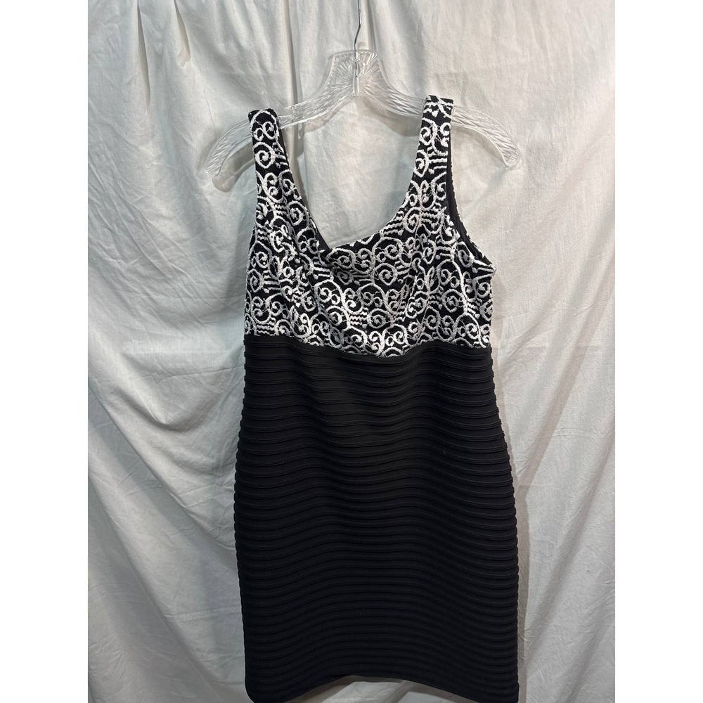 R & M Richards Black White Soutache Embroidered Dress and Jacket Set Size 16